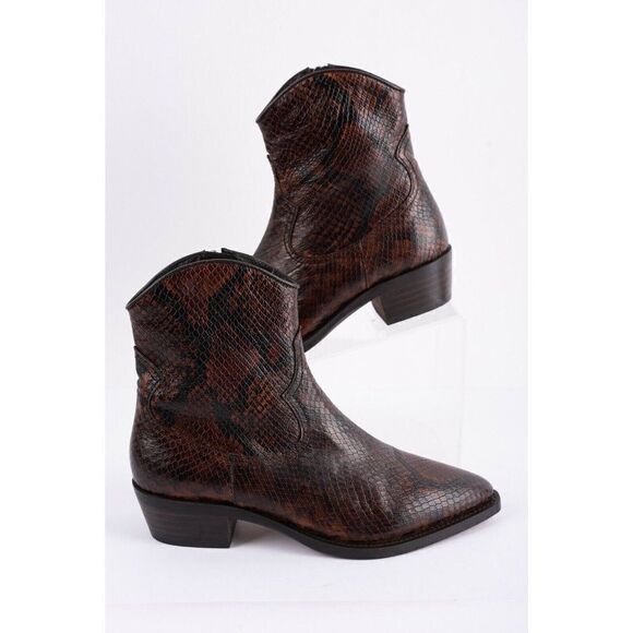 Massimo Dutti Animal Print Leather Ankle Boots US 7.5 EU 38 Brown western New - Picture 1 of 7